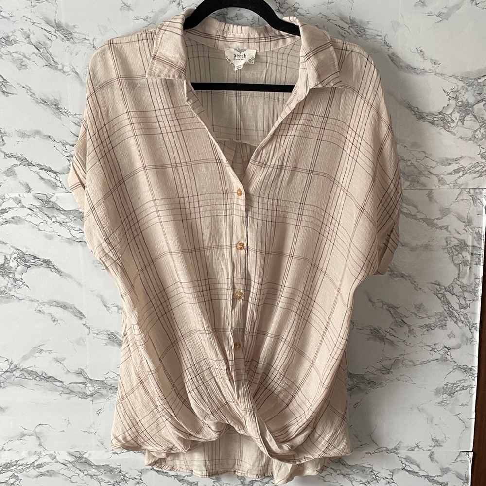 Perch 2X Ivory/Brown Stripe Blouse